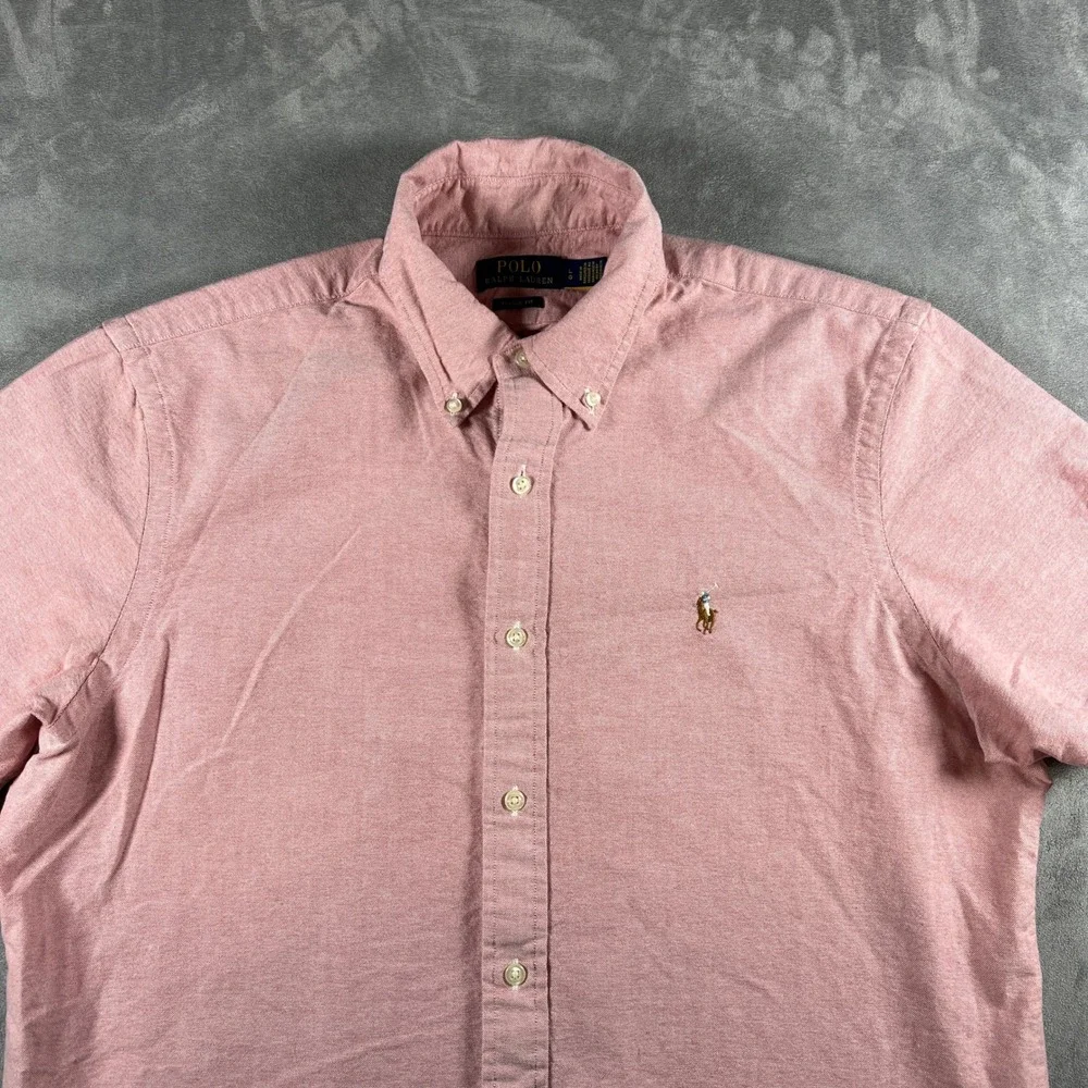 Polo Ralph Lauren Mens Large Pink Short Sleeve Oxford Button Down Shirt Classic
